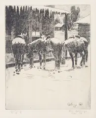 Waiting by Elling William "Bill" Gollings, 1928, Etching on laid paper with partial unidentified watermark, sold Nov 2023