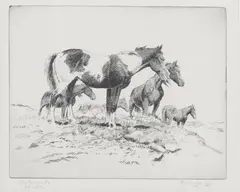 Sentinels by Elling William "Bill" Gollings, c. 1930, Etching on laid paper with FJ Head & Co watermark, sold Nov 2023