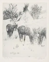 Winter Time by Elling William "Bill" Gollings, 1928, Etching on laid paper with FJ Head & Co watermark, sold Nov 2023