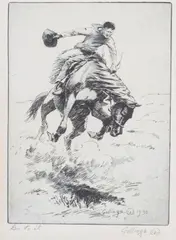 Go to it by Elling William "Bill" Gollings, 1930, Etching on wove paper, sold Nov 2023