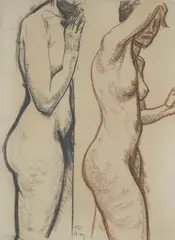 Double Nude by Maynard Dixon, conte crayon on paper, sold Nov 2023