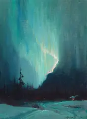 Sydney Laurence, Northern Lights, Juneau, Alaska, 1920, oil on canvasboard