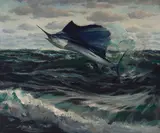 William Goadby Lawrence, Leaping Sailfish, oil on canvas