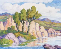 Birger Sandzén, Creek and Hills (Wild Horse Creek, Graham County, Kansas), oil on panel