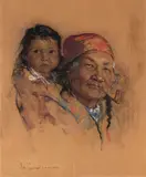 Nickola de Grandmaison, Mother with Child in a Papoose, pastel on paper