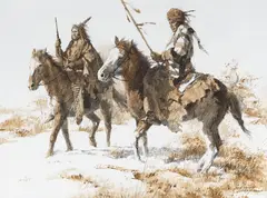 Howard A. Terpning, Blackfoot in Winter, watercolor, gouache, charcoal and graphite on Masonite