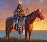 Colt Idol, American Indian on Horseback, oil on canvas