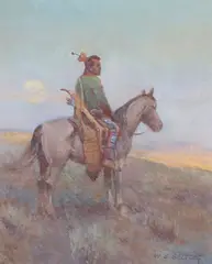 W. Steve Seltzer, Warrior on a Grey Horse, oil on Masonite