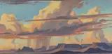 Ed Mell, Rain Among the Mesas, oil on canvaspanel