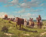 Gary Lynn Roberts, Cowboys and Longhorns, oil on canvas