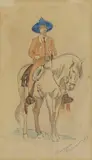 Edward Borein, Vaquero Roping Steer and Vaquero on Horseback (a group of two), first pencil on paper, second watercolor and pencil on paper