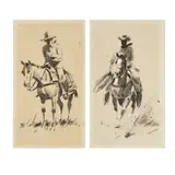 Edward Borein, Three Vaqueros, Studies of Cowboys Roping, and two Cowboys on Horseback (a group of four), first ink and pencil on paper, second ink on paper, third and fourth ink on paper heighted with white