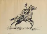 Edward Borein, Cowboy on Horseback, ink and pencil on paper