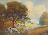 Percy Gray, Landscape with Oak Tree, watercolor on paper