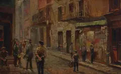 Jules Eugene Pages, Chinatown, oil on board
