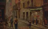 Jules Eugene Pages, Chinatown, oil on board