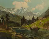 William Keith, Mt. Whitney from the Kern River, oil on canvas