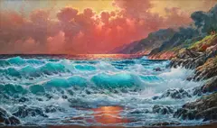Alexander Dzigurski II, Sunset Seascape, oil on canvas