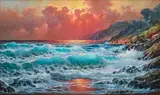 Alexander Dzigurski II, Sunset Seascape, oil on canvas