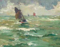 Seascape by Armin Carl Hansen, oil on board, sold Aug 2023