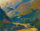 Mountain Valley by Jeannette Maxfield Lewis, oil on canvasboard, sold Aug 2023