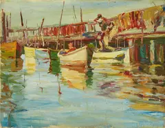 Sausalito Pier by Selden Connor Gile, oil on canvas, sold Aug 2023