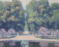 The Lilac Garden at Versailles, France by William Posey Silva, oil on canvas, sold Aug 2023