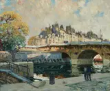 Jules Eugene Pages, Along the Canal, Paris (Ile Saint-Louis, Paris), circa 1925, oil on canvas