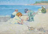 Alice Brown Chittenden, Children on the Beach, oil on canvas laid to board