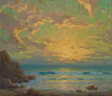 Granville Redmond, Sunset, oil on board