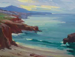 Light of the Morning (Arch Beach) by Jean Mannheim, circa 1921, oil on canvas laid to board, sold Aug 2023