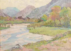 San Diego River at El Monte Park by Charles A. Fries, oil on canvas, sold Aug 2023