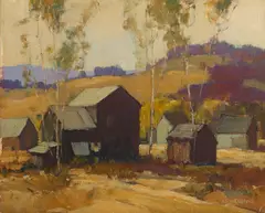 George Spangenberg, Summertime (Hanging the Laundry), oil on canvas laid to board