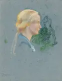 Agnes Lawrence Pelton, Johanna and Portrait of a Woman (a group of two), first signed with initials 'A.P.' (lower center) and second signed 'Agnes Pelton' (lower right)