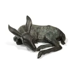 Mark Rossi, White Tailed Fawn, Reclining, bronze with grey-green patina