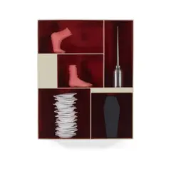 Robert Therrien, No title (Box Edition, red), 2011, paint, metal, plaster, red-dyed cotton, glue, magnets, stainless steel, glazed ceramic, ink and wood