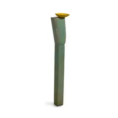 Robert Therrien, No title (yellow saucer on green post), 1986, enamel, bronze and wood