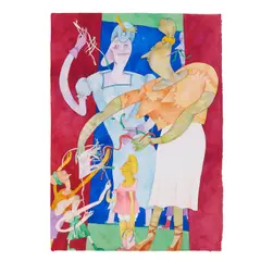 Coming Undone by Gladys Nilsson, 1989, watercolor on paper, sold Sep 2023