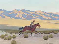 Don Louis Perceval, Pony Express Rider, oil on canvasboard