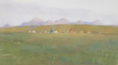 Joseph Scheuerle, Blackfeet Indian Camp Montana, gouache and watercolor on paper