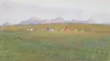 Joseph Scheuerle, Blackfeet Indian Camp Montana, gouache and watercolor on paper