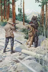 Fernand Lungren, The Bear Hug (A Tense Moment in the Mountains), watercolor and gouache on paper