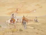 Olaf Carl Seltzer, Native American Figures and Ponies at a Watering Hole, watercolor and gouache on paper