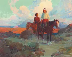 Close of Day by Frank Tenney Johnson, 1920, oil on canvas, sold Apr 2023
