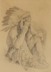 Percy Gray, Seated Indian Chief, pencil on paper