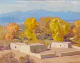 Sheldon Parsons, Adobe Houses Outside Santa Fe, oil on board