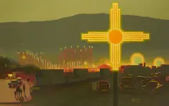 Edmond Delavy, Night Lights at New Mexico State Fair, oil on canvas