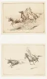Edward Borein, Closing In (Chasing a Longhorn No. 2); Chasing a Longhorn; A Street in Taos (Galvin 123; 124; 231), c. 1915, Two etchings, and an etching and drypoint on various wove papers, each signed in pencil