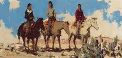 Meeting on the Mesa by Burt Procter, oil on board, sold Apr 2023
