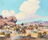 Marjorie Jane Reed, Mescalero Apaches Running off Stage Horses